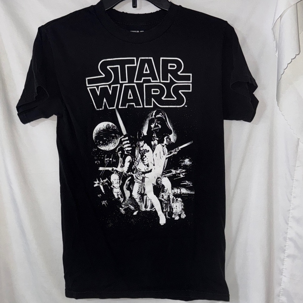 Star Wars A New Hope Distressed Neckline  Black Graphic T-Shirt